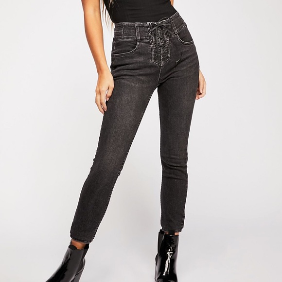 Free People Denim - Free People CRVY High Rise Lace Up Skinny Jeans